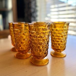VINTAGE Indiana Glass Whitehall Colony Amber Harvest Gold Glasses. Set of 7.